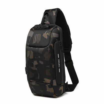Picture of OZUKO Anti Theft Sling Bag Men Crossbody Shoulder Backpack Waterproof Chest Bag  Travel Casual Daypack with USB Charging Port(Camouflage)
