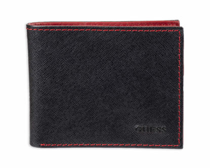Picture of Guess Men's Leather Slim Bifold Wallet, Black Extra Capacity, One Size