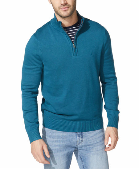 GetUSCart Nautica Men s Quarter Zip Sweater Blue Coral Medium