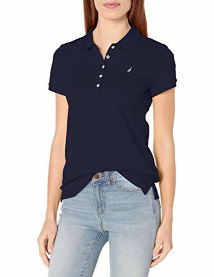 GetUSCart- Nautica Women's 5-Button Short Sleeve Breathable 100% Cotton  Polo Shirt, Navy, XX-Large