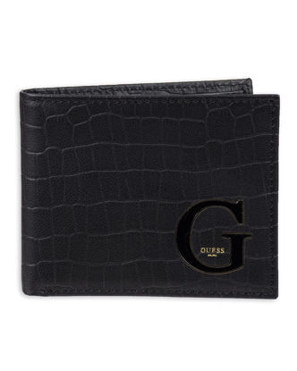 GetUSCart- Guess Men's Leather Slim Bifold Wallet, Charcoal/Black