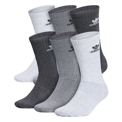 Picture of adidas Originals unisex-adult Trefoil Crew Socks (6-Pair), Grey/Onix Grey/Black, Large