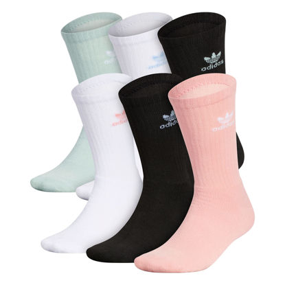 Picture of adidas Originals unisex-adult Trefoil Crew Socks (6-Pair), Glory Pink/Black/White, Large