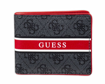 Picture of Guess Men's Leather Slim Bifold Wallet, Charcoal/Red, One Size