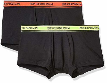 Picture of Emporio Armani Men's Stretch Cotton 2-Pack Trunk, Black/Black, Extra Large
