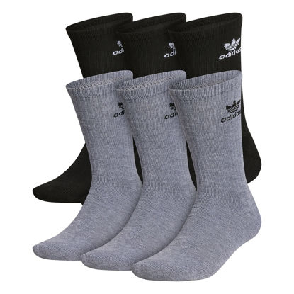 Picture of adidas Originals unisex-adult Trefoil Crew Socks (6-Pair), Heather Grey/Black/White, Large