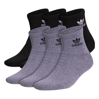 Picture of adidas Originals Trefoil Quarter Socks (6-Pair), Heather Grey/Black/White, Large