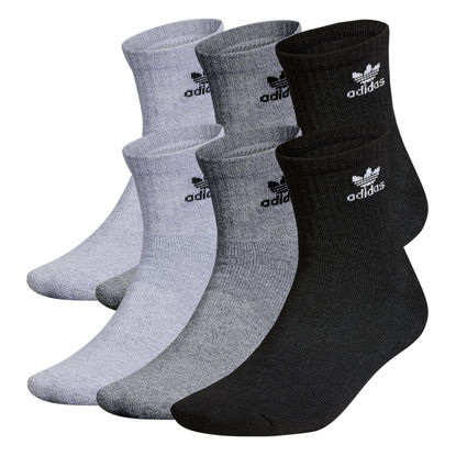 Picture of adidas Originals unisex-adult Trefoil Quarter Socks (6-Pair), Grey/Onix Grey/Black, Large