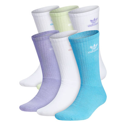 Picture of adidas Originals unisex-adult Trefoil Crew Socks (6-Pair), White/Sky Rush Blue/Light Purple, Medium
