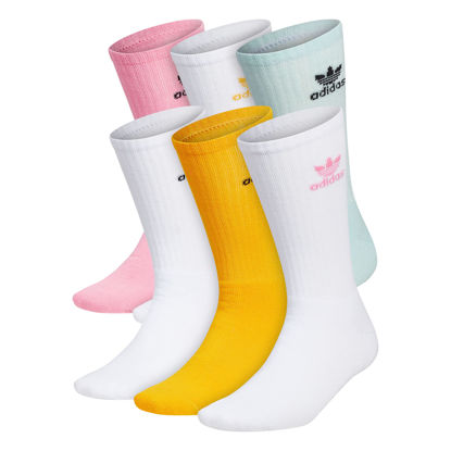 Picture of adidas Originals unisex-adult Trefoil Crew Socks (6-Pair), Almost Blue/White/Bliss Pink, Large