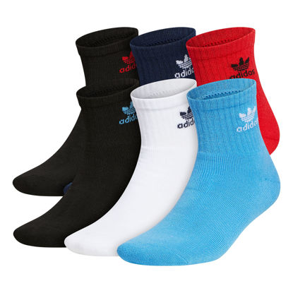 Picture of adidas Originals unisex-adult Trefoil Quarter Socks (6-Pair), Vivid Red/Pulse Blue/Black, Medium