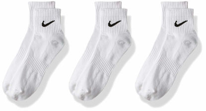Picture of Nike Everyday Cushion Ankle Training Socks (3 Pair), Men's & Women's Ankle Socks with Sweat-Wicking Technology, White/Black, X-Large