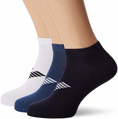 Picture of Emporio Armani Men's Plain Cotton 3-Pack Ankle Socks, white/blue/denim, Large