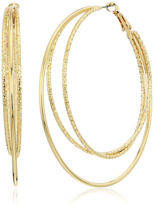 Picture of Guess Smooth and Textured Wire Gold Hoop Earrings