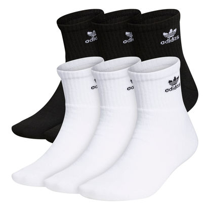 Picture of adidas Originals unisex-adult Trefoil Quarter Socks (6-Pair), White/Black, X-Large