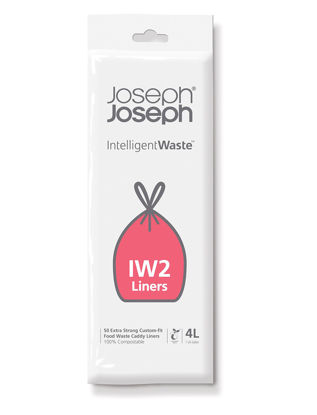 Picture of Joseph Joseph Intelligent IW2 Bin Liners Custom Fit Bags for Food Waste Caddy 1 Gallon / 4 Liter 100% Compostable, Pack of 50, Clear