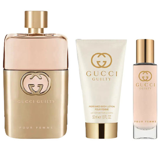 Picture of Gucci Guilty 3 Piece Hardbox Gift Set for Women (3 Ounce Eau de Parfum Spray + 1.6 Ounce Perfumed Body Lotion + 0.5 Ounce Eau de Parfum Travel Spray)