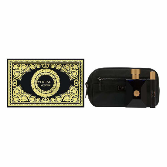 Versace Pour Homme Dylan Blue 3.4 oz Eau de Toilette Spray + 0.3 oz Eau de  Toilette Travel Spray + Black Trousse