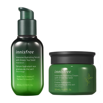 Picture of innisfree Green Tea Seed Intensive Hydrating Serum, Face Treatment, New 2021, 2.7 Fl Oz and Green Tea Seed Intensive Hydrating Cream Face Moisturizer
