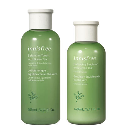 Picture of innisfree Green Tea Moisture Balancing Toner Hydrating Face Treatment, 6.76 Fl Oz (Pack of 1) and Green Tea Moisture Balancing Emulsion Hydrating Face Moisturizer
