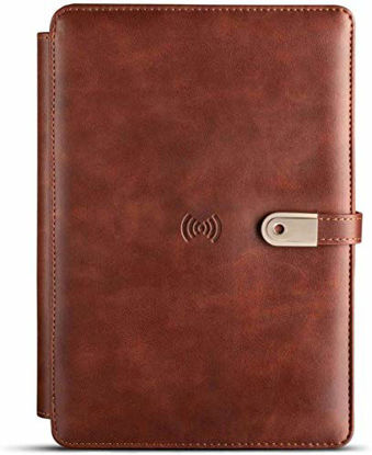 Picture of Pennline Travel Organizer Journal Notebook M7 with Top Wireless Charging, 4000 mAh Inbuilt Powerbank I Wired 10W Fast Charging I 3in1 Cable, 16GB Flash Drive I Card Slots - Brown