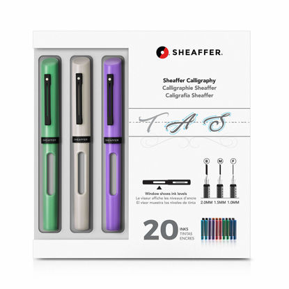 Picture of Sheaffer Calligraphy Maxi Kit with Neo-Mint, White, and Lavender Pens and Assorted Nibs and Inks