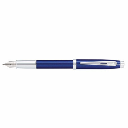 Picture of Sheaffer 100 Glossy Blue Lacquer Fountain Pen with Polished Chrome Trim and Medium Nib