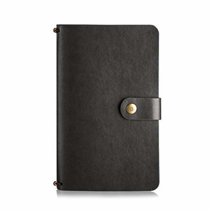 Picture of Travel Journal Notebook | Faux Leather-Plain & Lined | Perfect for Writing,Gifts,Travelers | Refillable,Replacable,Quikfill Notebook,Handy,Expandable | Black-72 pages (8"X5")-Pennline Quikrite