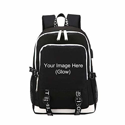 Picture of OZUKO Personalized Custom School Backpack, Luminous Backpack Noctilucent School Bags Daypack, Waterproof Laptop Backpack with USB Chargeing Port (Black)