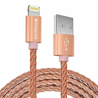 Picture of Polaroid 5ft Lightning Cable, Metal Spiral, Apple MFi Certified USB A Lightning Cable - Apple Charger Cable Compatible with iPhone & iPad, Durable Spiral Metal Design (Rose Gold)