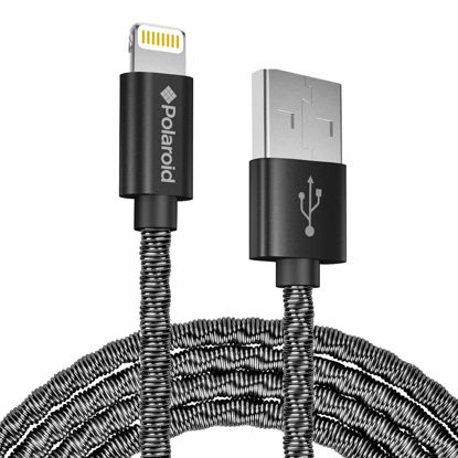 Picture of Polaroid 5ft Lightning Cable, Metal Spiral, Apple MFi Certified USB A Lightning Cable - Apple Charger Cable Compatible with iPhone & iPad, Durable Spiral Metal Design (Black)