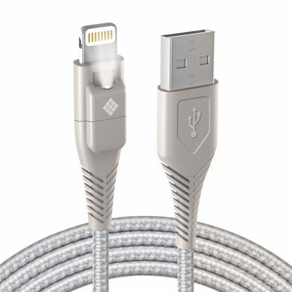 Picture of Polaroid 5ft Lightning Cable, Apple MFi Certified, LED Light, Braided Spun Nylon, iPhone Charger Cable, Lightning Connector, Compatible with iPhone, iPad, iPod, AirPods, and More - Silver