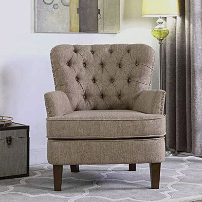 Picture of Bentley Button Tufted Accent Chair with Nail Head Trim, Taupe