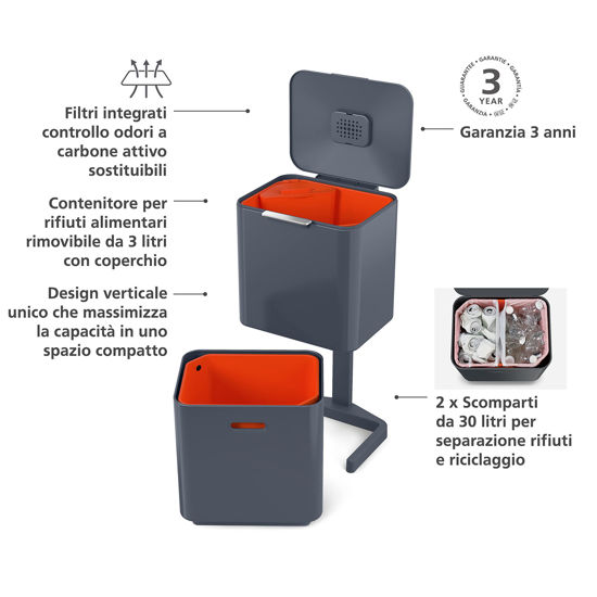 GetUSCart Joseph Joseph 30062 Intelligent Waste Totem Max Kitchen Trash Can and Recycle Unit