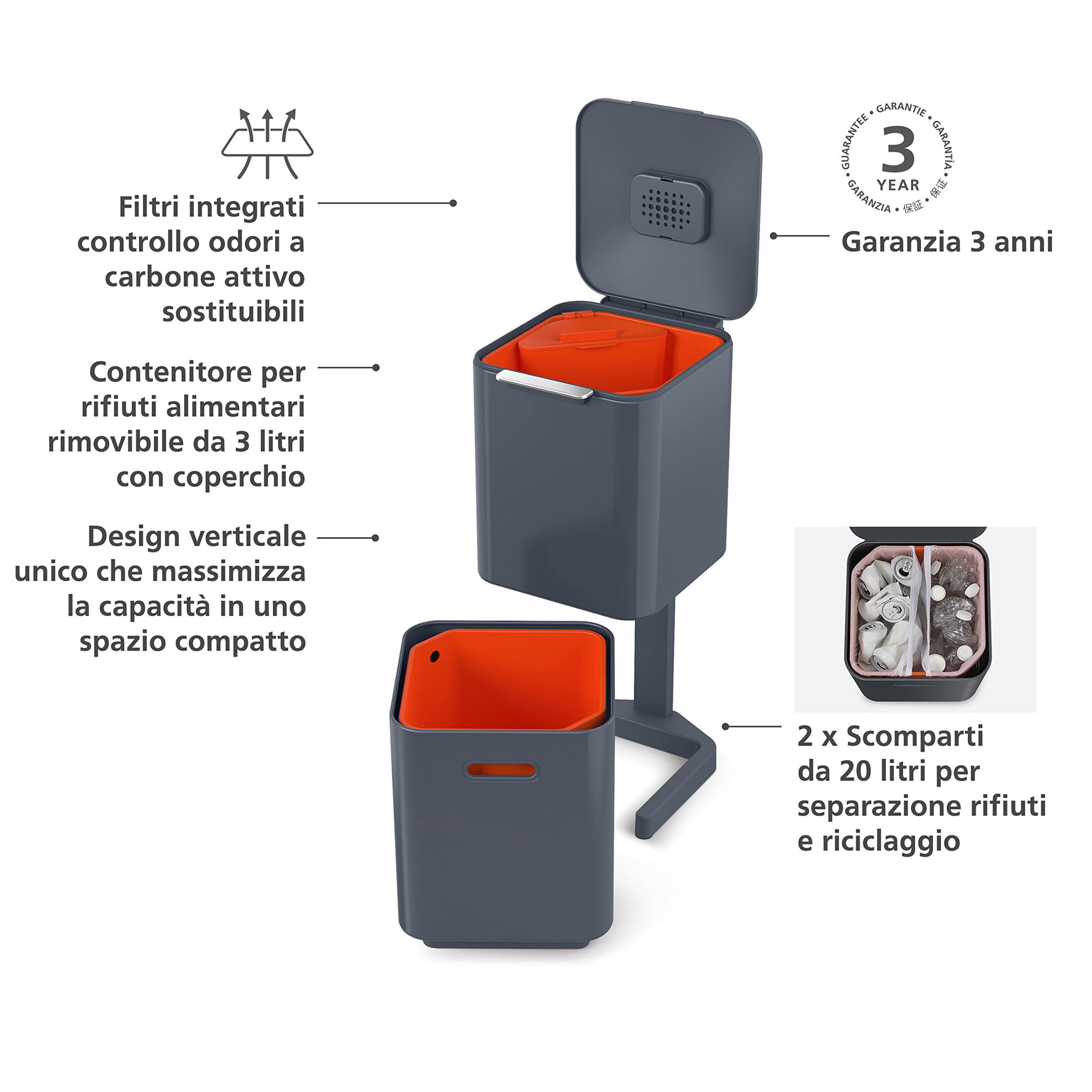 GetUSCart Joseph Joseph Intelligent Totem Compact 40Litre Waste