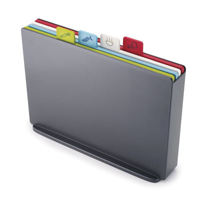 Picture of Joseph Joseph Index Plastic Cutting Board Set with Storage Case Color-Coded Dishwasher-Safe Non-Slip, Large, Graphite, index large