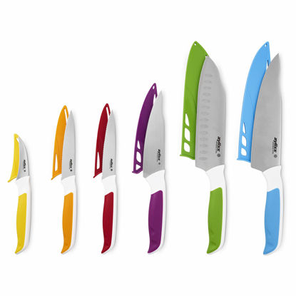 Picture of Zyliss E920242 Comfort 6 Piece Knife Set | Multiple Sizes | Japanese Stainless Steel | Multicolour | 6 x Kitchen Knives With Protection Covers | Dishwasher Safe | 5 Year Guarantee