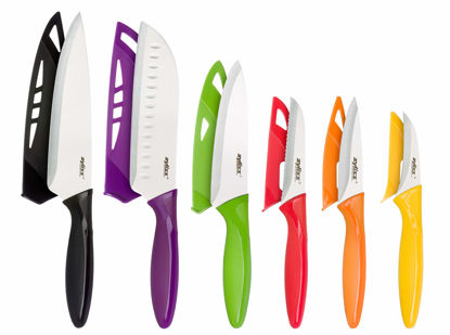 Picture of Zyliss E920144 6 Piece Knife Set | Multiple Sizes | Stainless Steel | Multicolour | 6 x Kitchen Knives With Protection Covers | Dishwasher Safe | 5 Year Guarantee