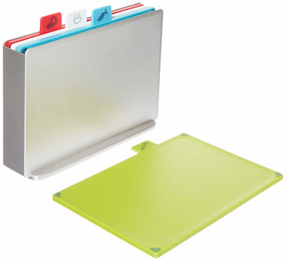 Picture of Joseph Joseph Index Plastic Cutting Board Set with Storage Case Color-Coded Dishwasher-Safe Non-Slip, Small, Silver