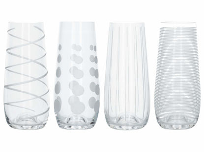 Picture of Mikasa C000212 'Cheers' Stemless Champagne Glasses / Stemless Wine Glass Tumblers with Decorative Etching, Crystal Glass, Silver Effect, 230 ml, Set of 4
