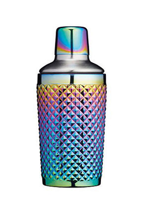 Picture of BarCraft BCCSSTUDRBOW Studded Glass Cocktail Shaker, 300 ml (10.5 fl oz) - Rainbow-Pearl Iridescent Finish, 8 x 8 x 17.5 cm