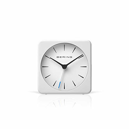 Picture of Analog Squared Alarm Clock from BERING Time in White| Built-In Quartz Mechanism Running Particularly Quietly | Emphasize The Scandinavian Furnishing Style | Home Collection | 90066-54S