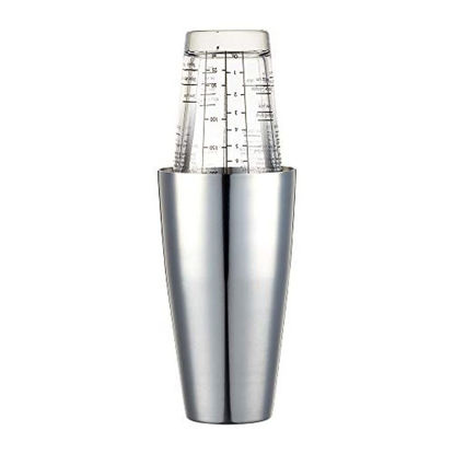 Picture of Barcraft Cocktail Shaker Set with Printed Recipes, Stainless Steel/Glass, 400 ml, Boston Silver