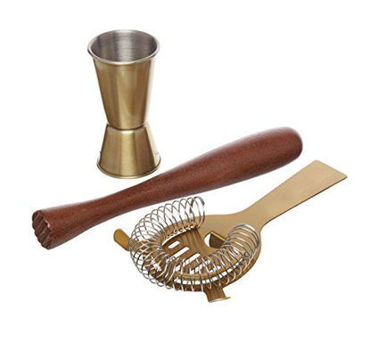 Picture of Barcraft Cocktail Tool Kit (3-Piece Gift Set) -Brass Finish, 9 x 9 x 17 cm