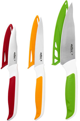 Picture of Zyliss E920240 Comfort 3 Piece Knife Set | Multiple Sizes | Japanese Stainless Steel | Multicolour | 3 x Kitchen Knives With Protection Covers | Dishwasher Safe | 5 Year Guarantee