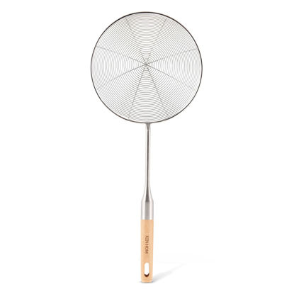 Picture of Ken Hom KH515 Stainless Steel Wire Mesh Skimmer | Excellence | Wooden Handle/For Lifting Food From Hot Oil/Liquid | Includes 1 x Skimmer Wok Utensil | Not Dishwasher Safe/2 Year Guarantee