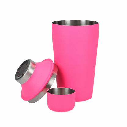 Picture of BarCraft BCCSNEONPNK Mini Cocktail Shaker with Recipe, Stainless Steel, Neon Pink, 300 ml