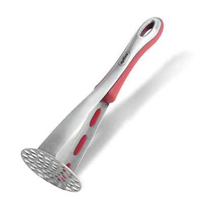 Picture of Zyliss Stainless Steel Potato Masher - Stainless Steel Metal Potato & Vegetable Masher - Silicone Bowl Scraper & Integrated Hanging Hook - Stainless Steel