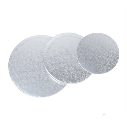 Picture of Crystallove 3pcs Round Sliver Cardboard Cake Drum Set 1/2" Thickness Circle Cake Base for Presenting Decorated Cakes (Mixed Size 8/10/12")
