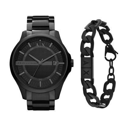 Picture of Armani Exchange Men's Ion Plated Stainless Steel Analog-Quartz Watch with Stainless-Steel Strap & Armani Exchange Men's Black Stainless Steel Chain Bracelet